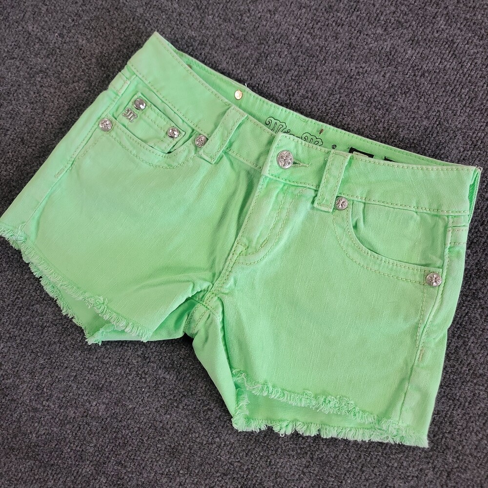 Miss Me Shorts Womens Size 27 Teal Inseam 3" Mid Rise Denim Stretch Green